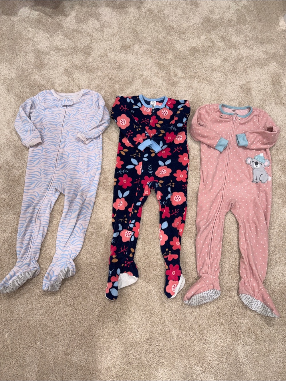 3T Fleece Zipped Pajamas Bundle